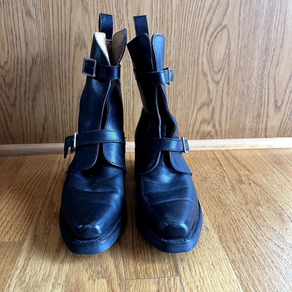 Harley Davidson riding boot women's size 6 black leather vintage buckle‎ front